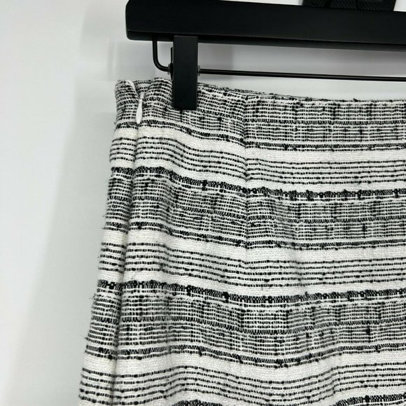 LOFT Skirt Black White Tweed Stripe Asymmetrical Fray Hem Button - Picture 8 of 11